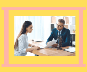 Woman working with an divorce lawyer.