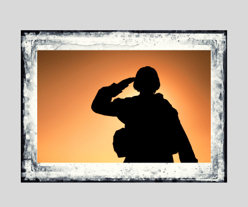 Silhouette of solider against orange backdrop to signify military and divorce. 